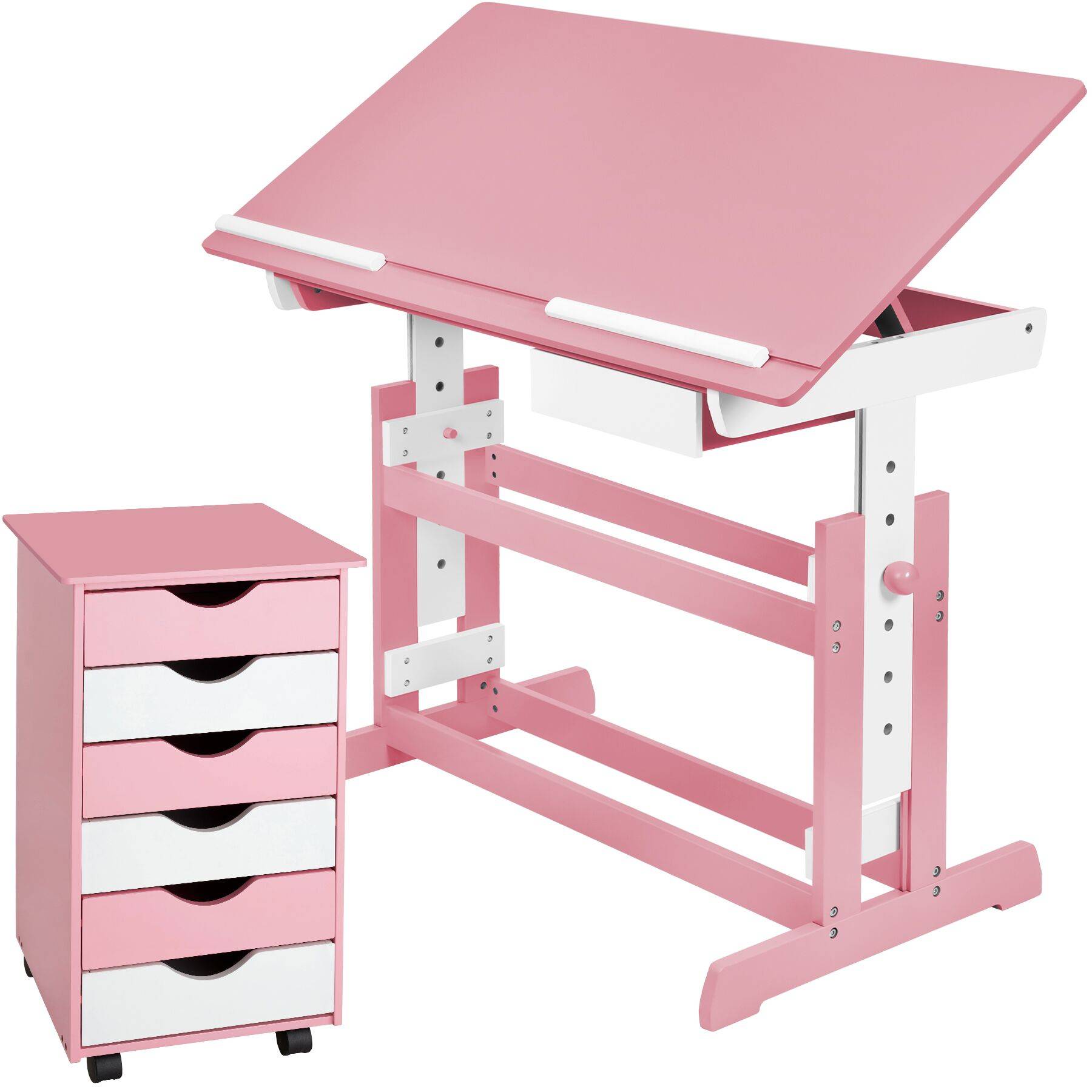 Kids Study Desk And Filing Cabinet Set Children's Play Room Furniture MDF In 2 Colours 7 Step Adjustable Height 