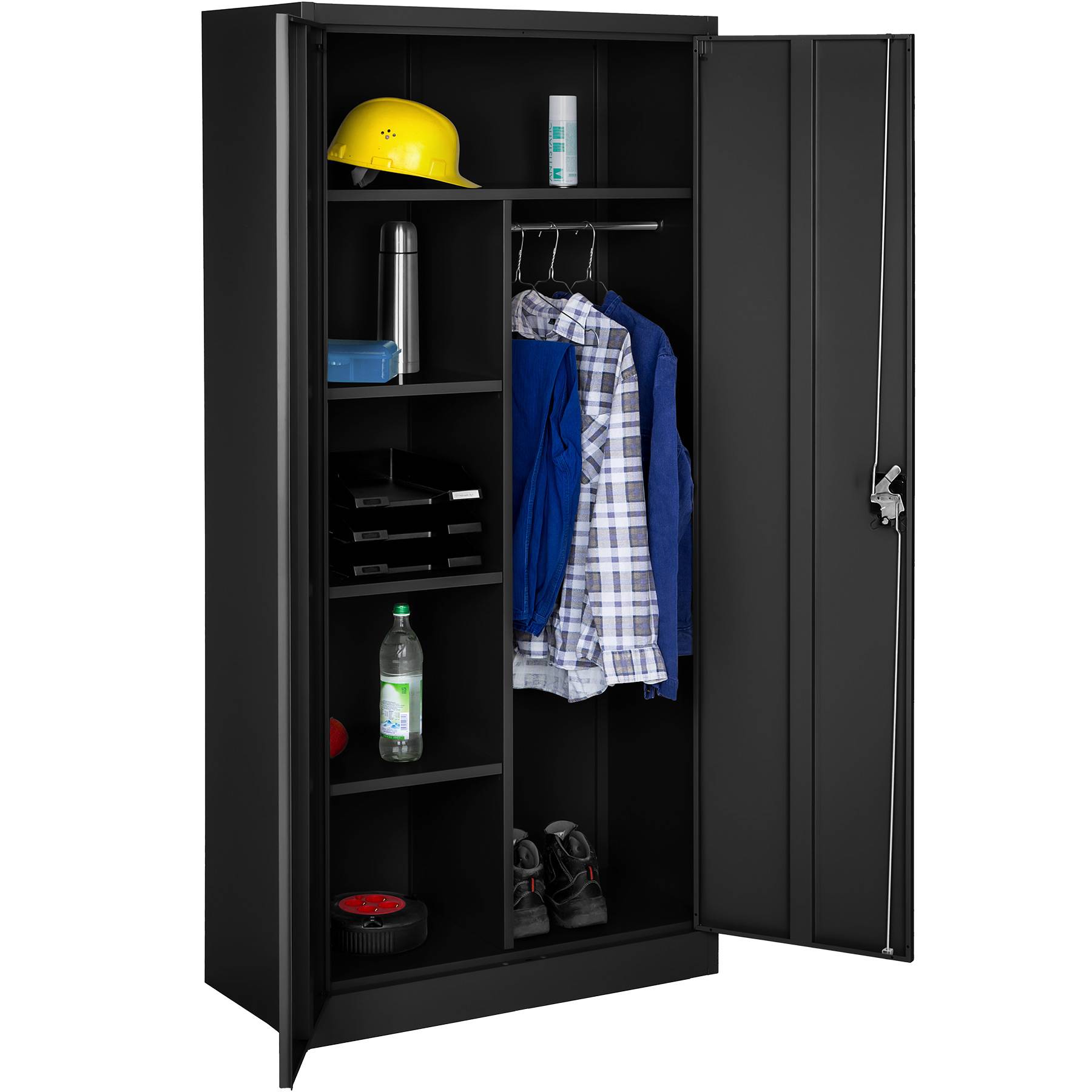 Filing Cabinet - locker with 6 shelf compartments, clothes rail, 2 wing doors