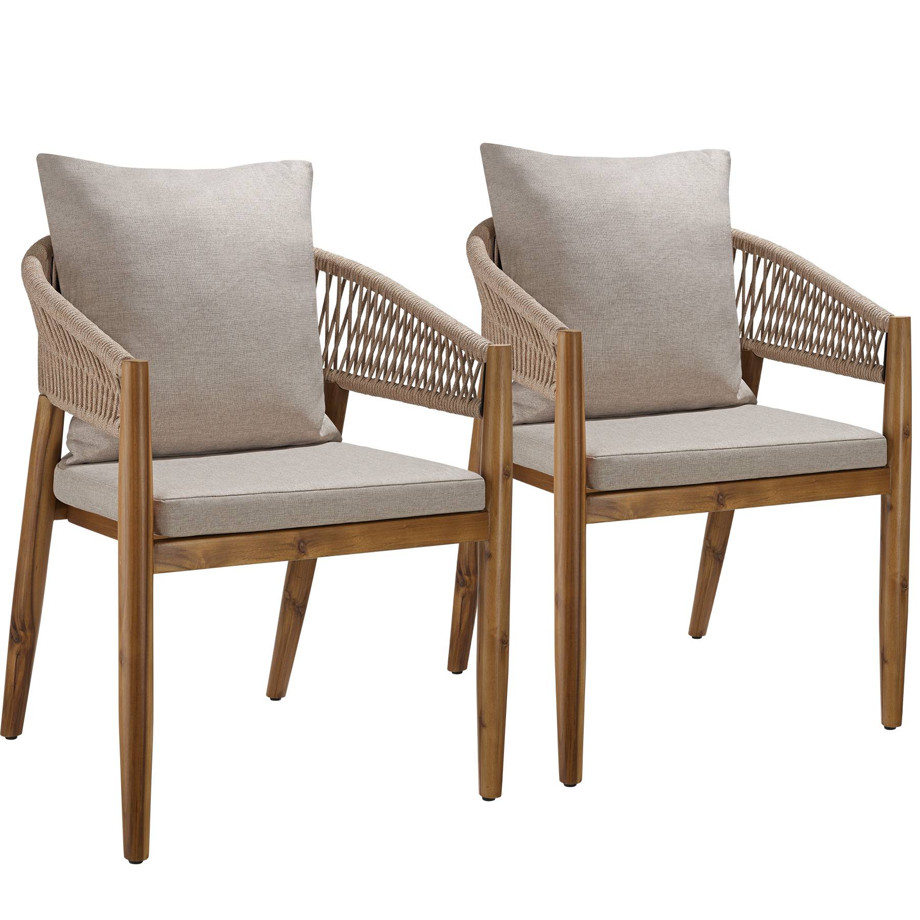 Garden Chair Manacor in a Corded Design with Acacia Wood Frame and Matching Cushions