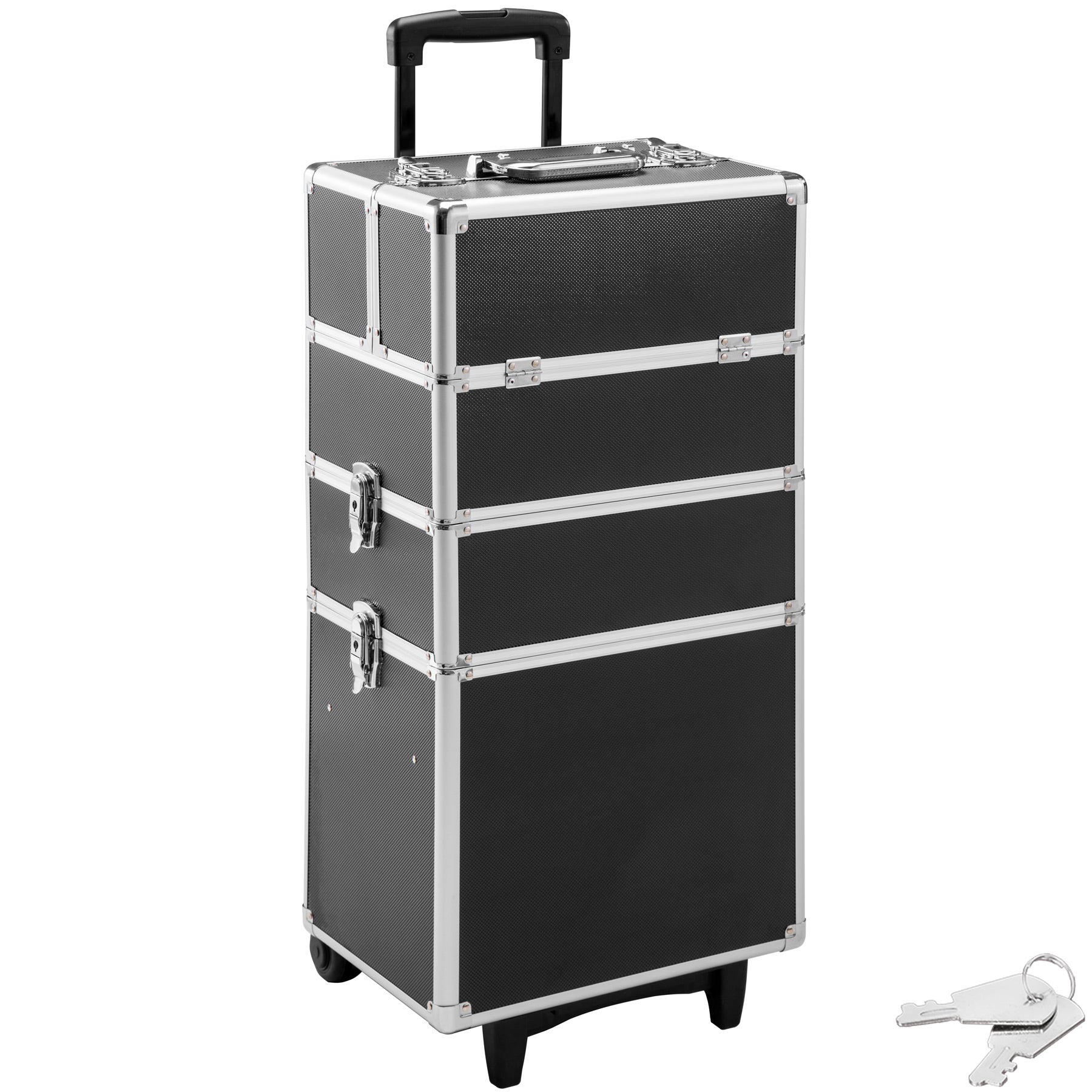 Buy Cosmetic Makeup Bag large volume 4 sections rolling suitcase style 35 x 25 x 68 cm online cheap tectake