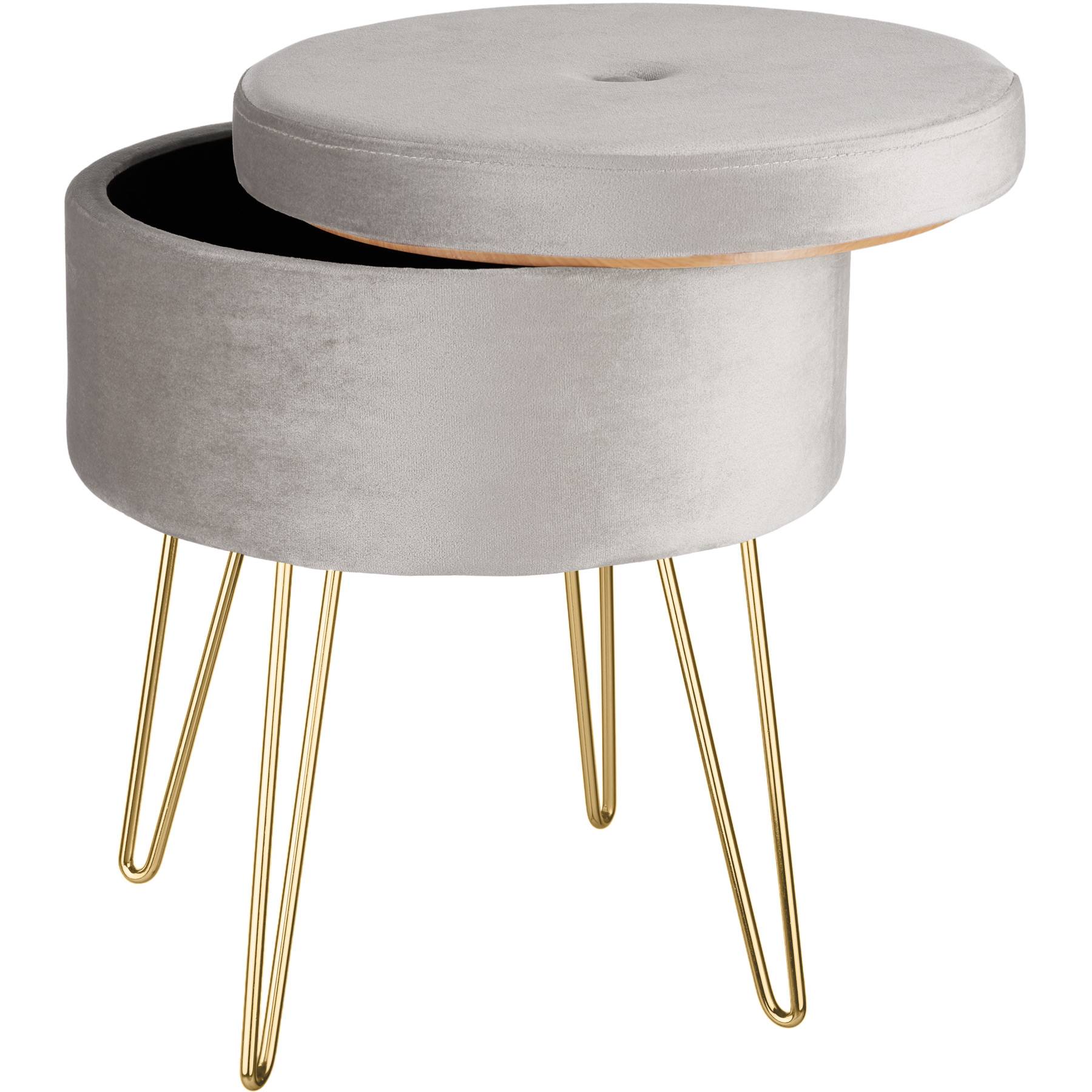 Stool Ava - round, padded velvet look, with storage space