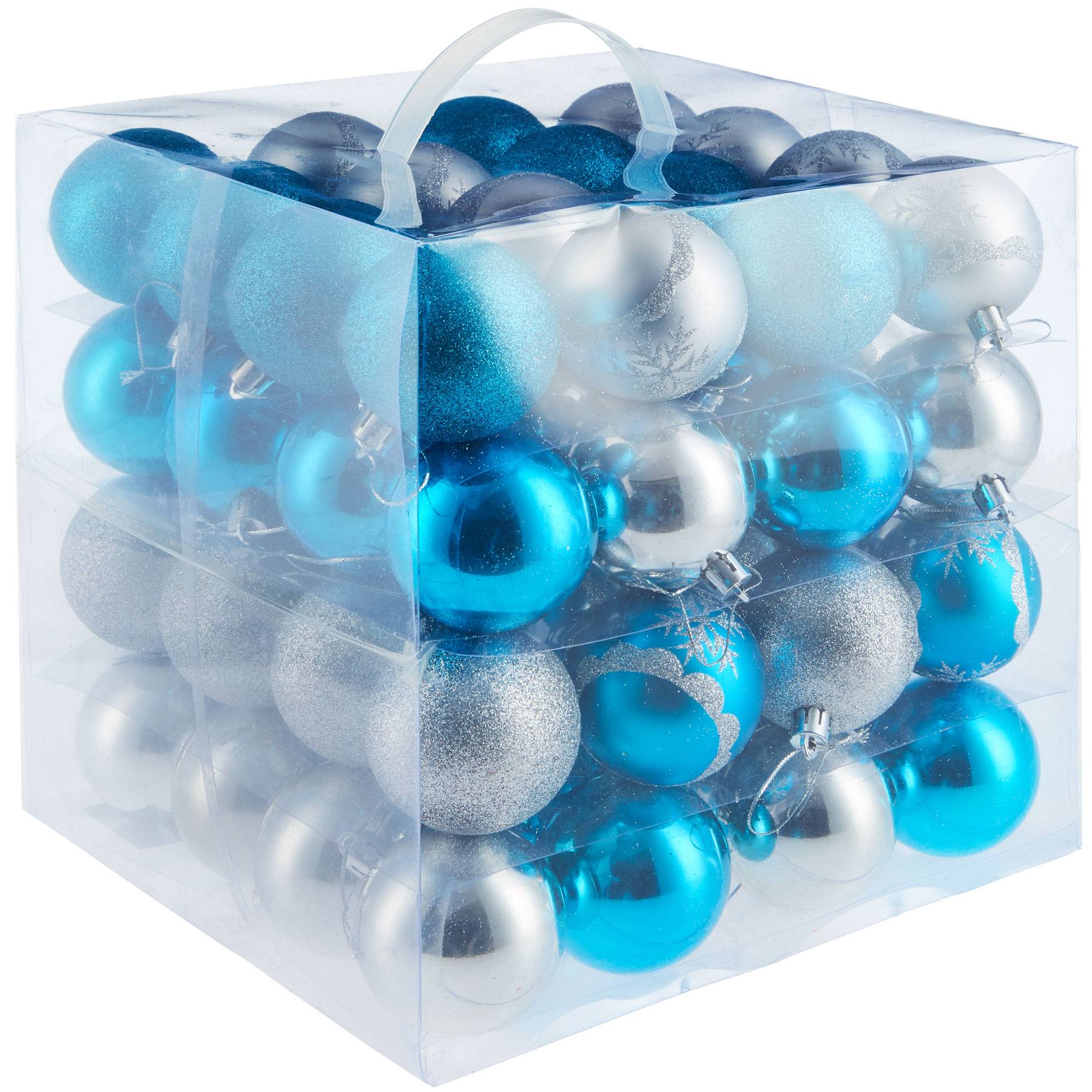 Buy Christmas baubles in sliver/blue (set of 64 ) online cheap tectake