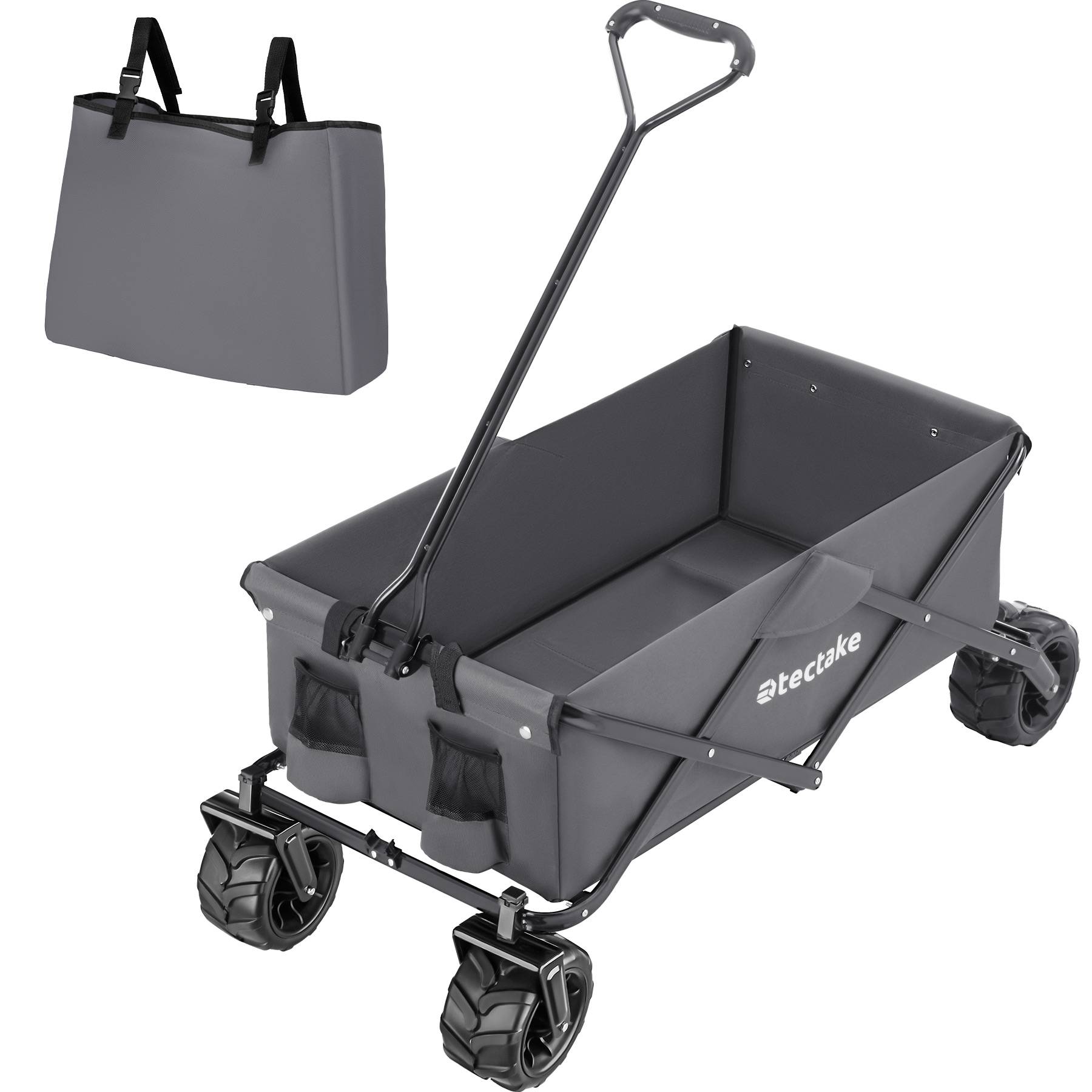 Garden Trolley - foldable with wide wheels, 2 pockets, transport bad, 80 kg capacity