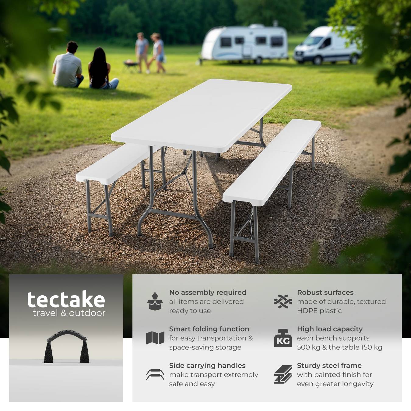 Buy Camping Table and Bench Set Panja, foldable, plastic, with