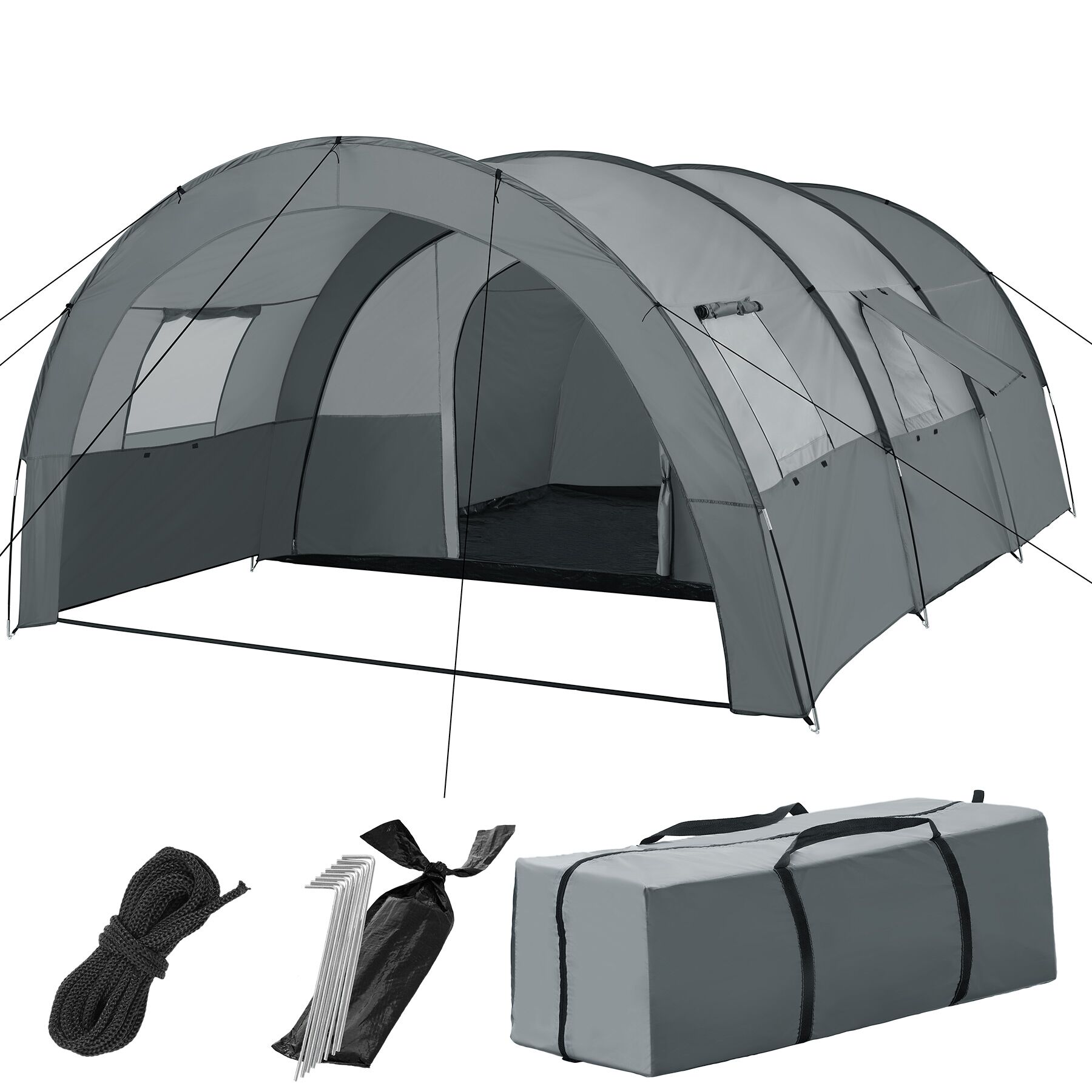 Tent Roskilde - for 6 people, with awning, groundsheet, 4 windows with mosquito nets