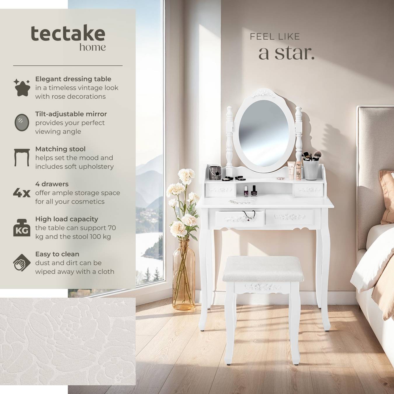 Drawers White Makeup Vanity Stool Buy Dressing Table, With