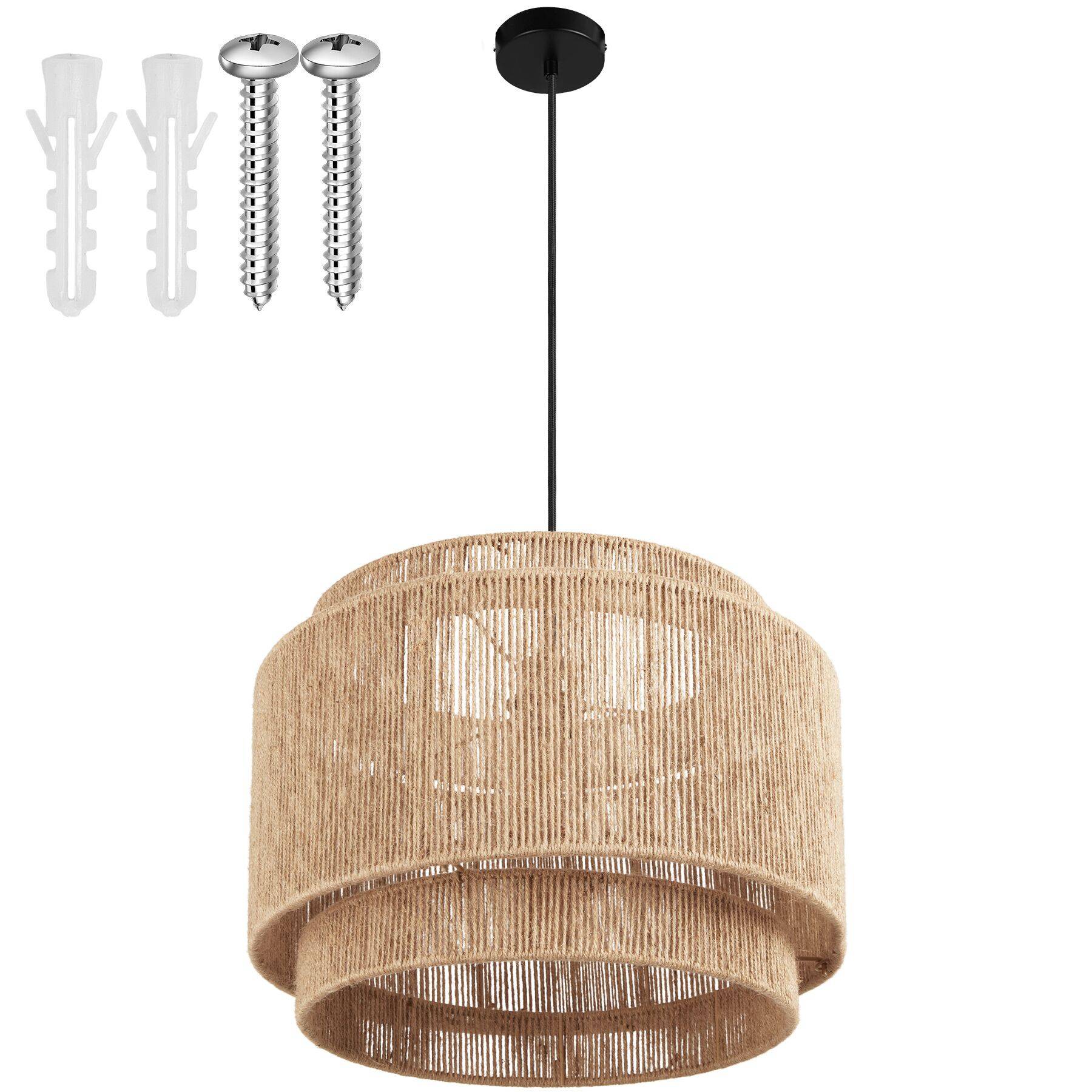 Pendant Light Lignea in 3 Tiers, Jute Fibre and Boho Chic Design