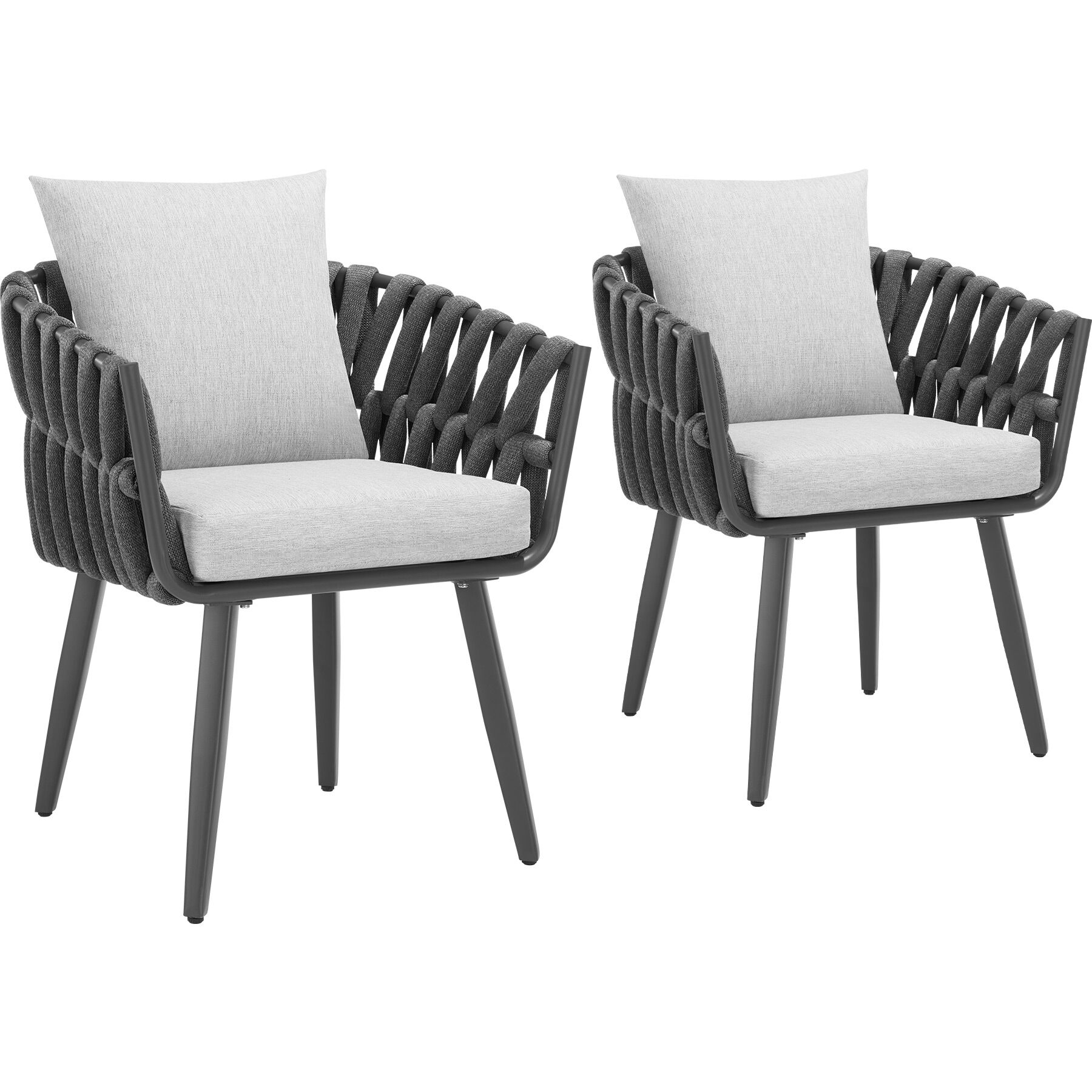 Chair Lugano Set of 2 - aluminium frame, weather-resistant, thick cushions, 61 x 60 x 73 cm