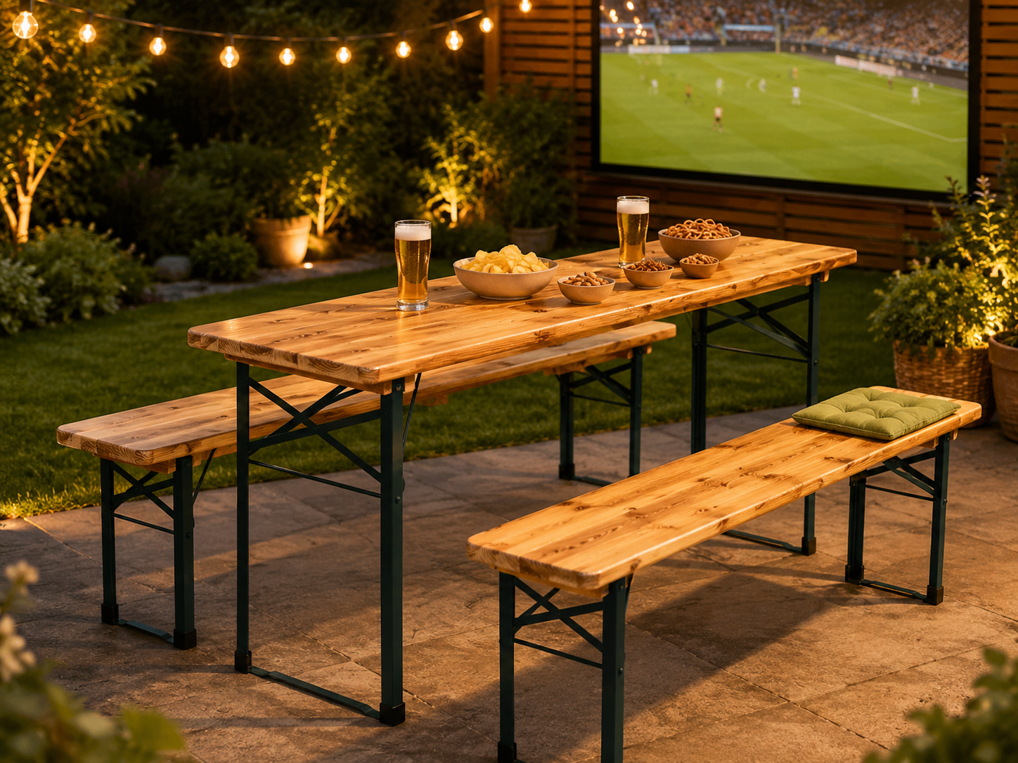 Beer table set in a summery outdoor area