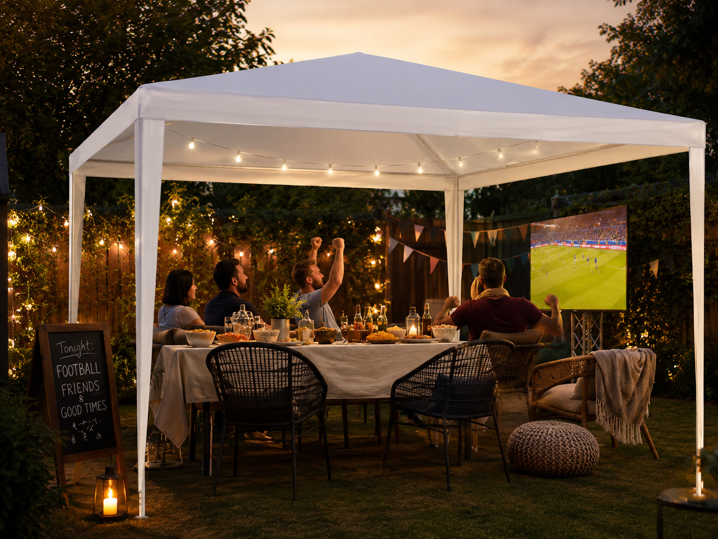 Gazebo in the garden with a cosy outdoor area
