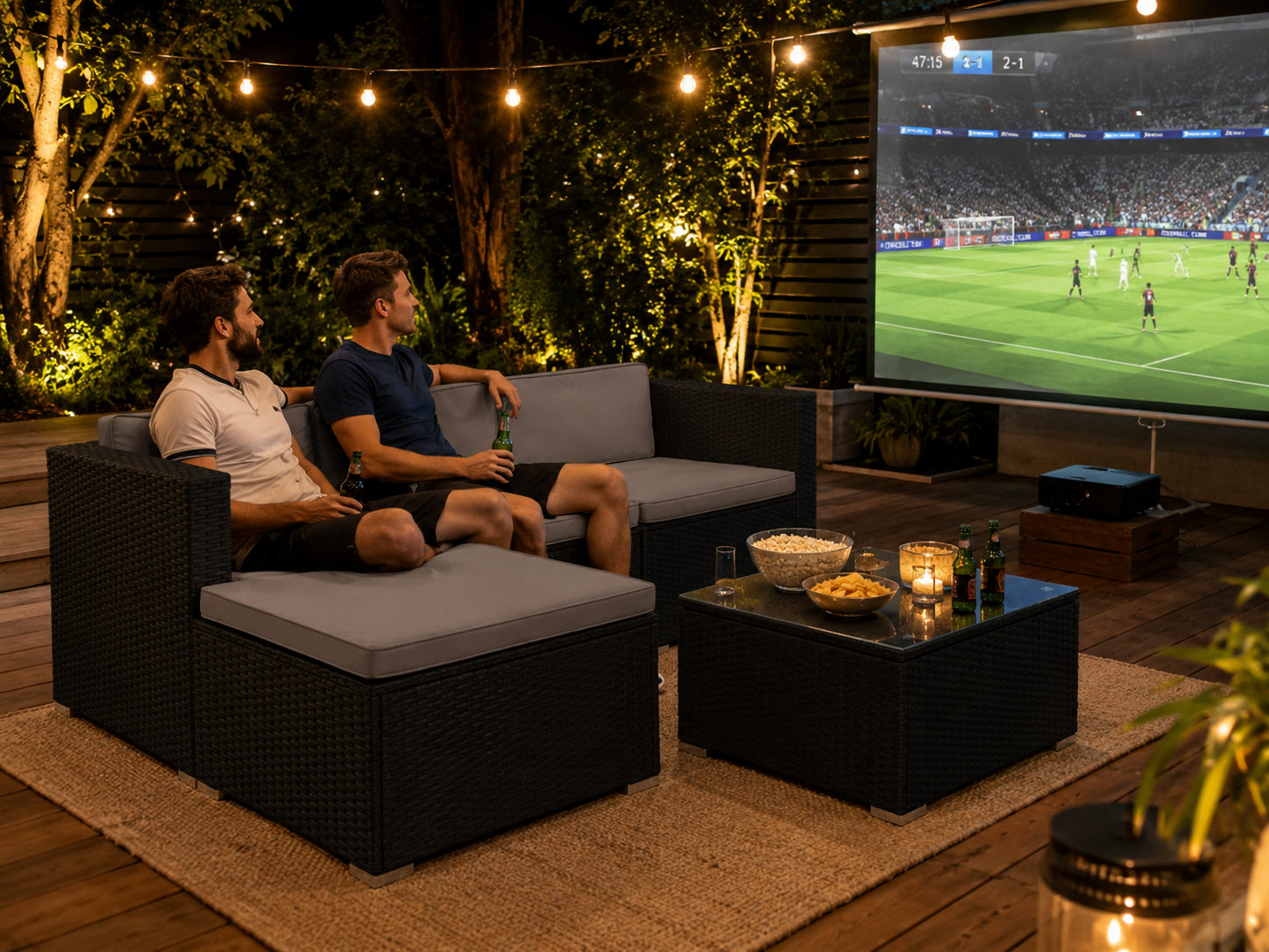 Lounge set and seating group in a summery garden