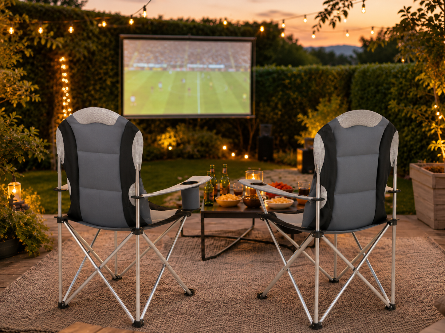Camping chairs in a summery outdoor setting