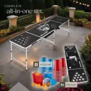 tectake® Table de beer pong - Pliable et transportable avec compartiment à glace - Jeux à boire - 6 balles ping pong et 100 gobelets inclus - Jeu