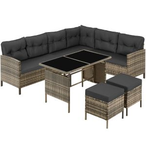 8 Seater Garden Furniture Set Barletta with Cushions, Footstools and Table