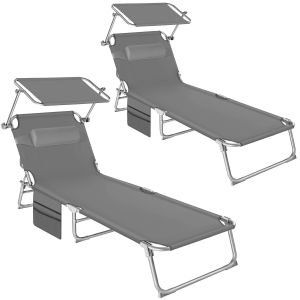 Set of 2 Sun Loungers - foldable, adjustable sun canopy