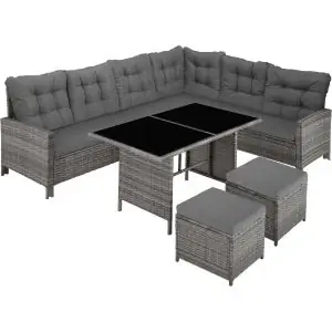 8 Seater Garden Furniture Set Barletta with Cushions, Footstools and Table