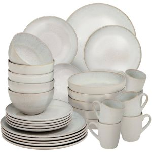 Dinner Set Mare in Glazed Stoneware for 6 People, Microwave- and Dishwasher-Safe