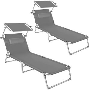 Set of 2 Sun Loungers Chlo&eacute;, Foldable with Sunroof, 4-Step Backrest, Head Cushion