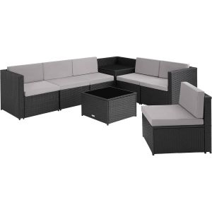 Rattan Furniture Garden Set Verona Polyrattan Lounge Garden Furniture Seating Group Black Nature Grey