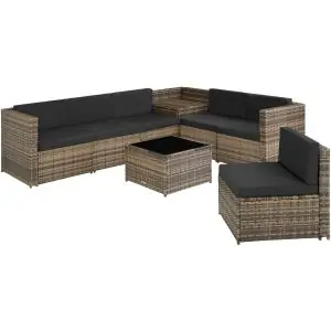 Rattan Furniture Garden Set Verona Polyrattan Lounge Garden Furniture Seating Group Black Nature Grey