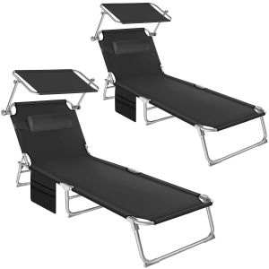 Set of 2 Sun Loungers - foldable, adjustable sun canopy