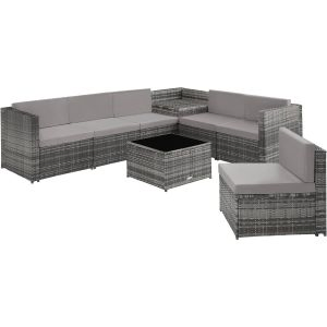 Rattan Furniture Garden Set Verona Polyrattan Lounge Garden Furniture Seating Group Black Nature Grey