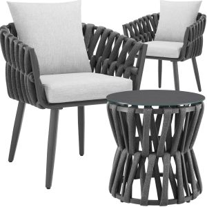 Lugano set in rope design, aluminum frame, screw-on legs