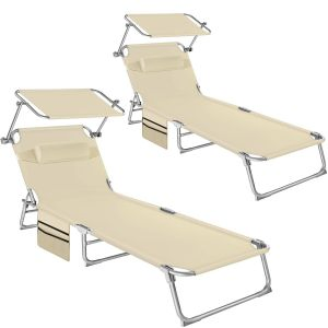 Set of 2 Sun Loungers - foldable, adjustable sun canopy